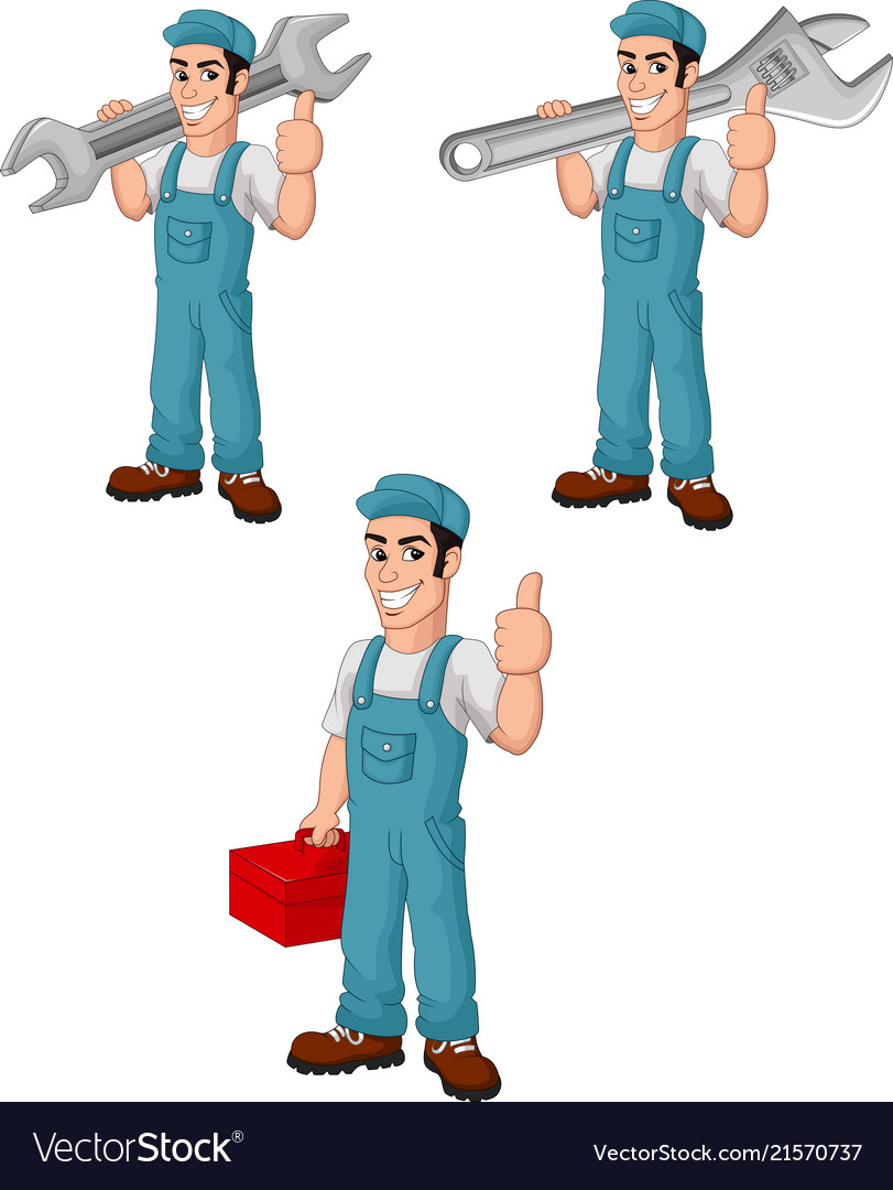 Cartoon mechanic collection set Royalty Free Vector Image