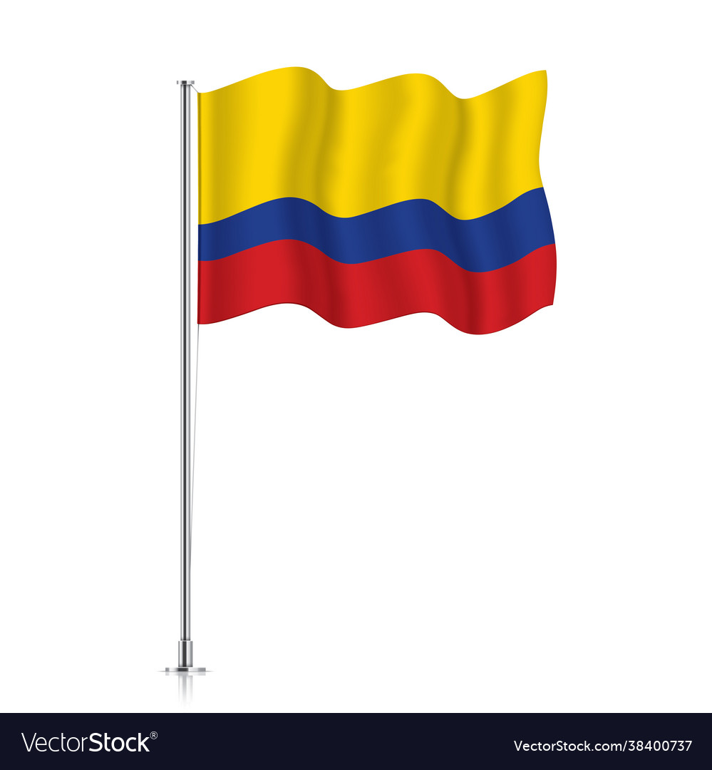 Columbia flag waving on a metallic pole Royalty Free Vector