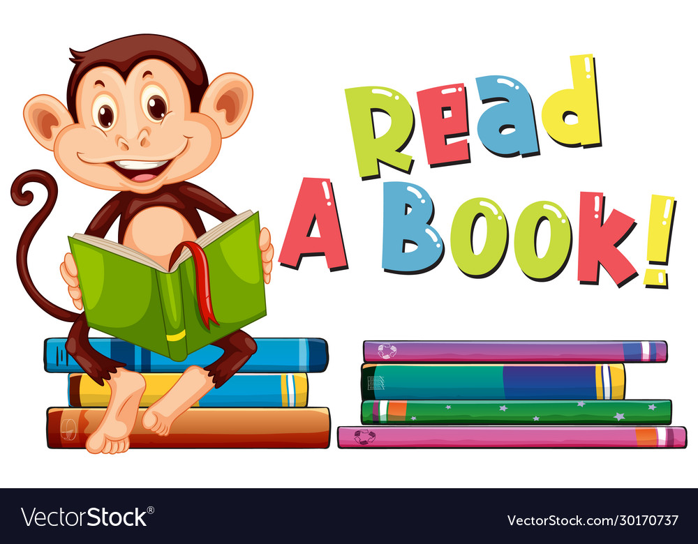 Poster design for reading book with monkey Vector Image