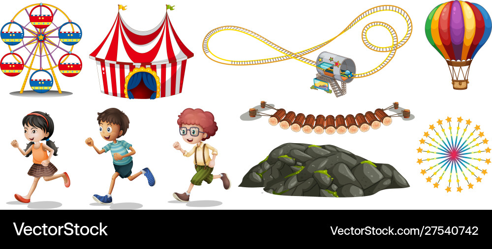 Isolated objects from circus theme with children Vector Image