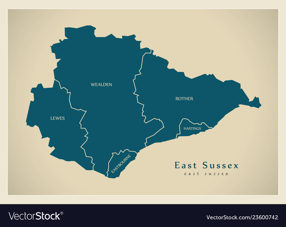 Modern map - east sussex county with districts Vector Image