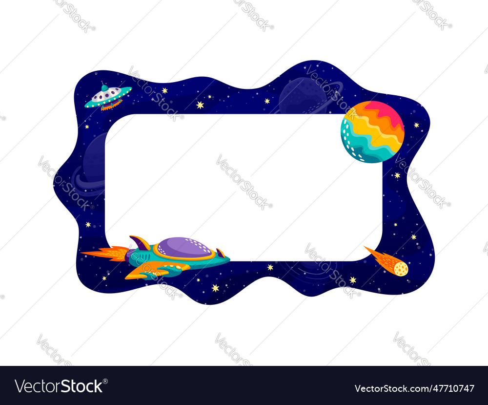 Border frame galaxy space landscape spaceship Vector Image