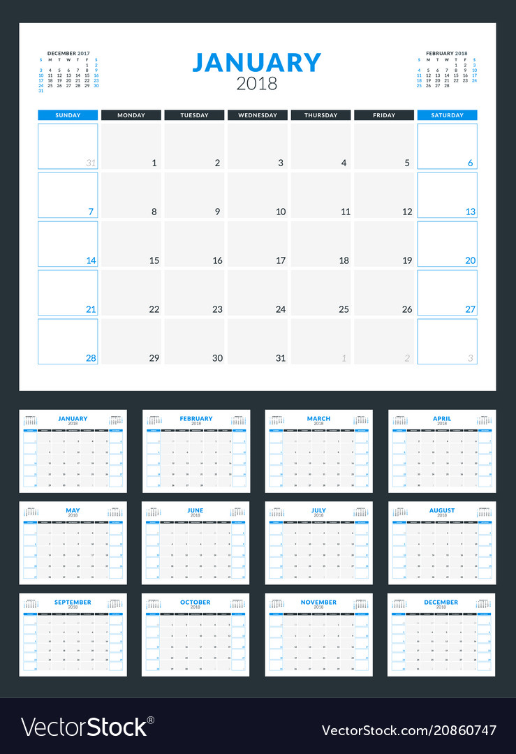 Calendar planner for 2018 year week starts on Vector Image