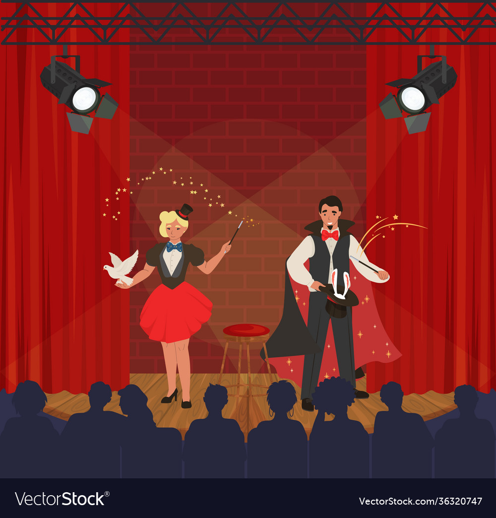 Circus performance illusionists and magicians Vector Image