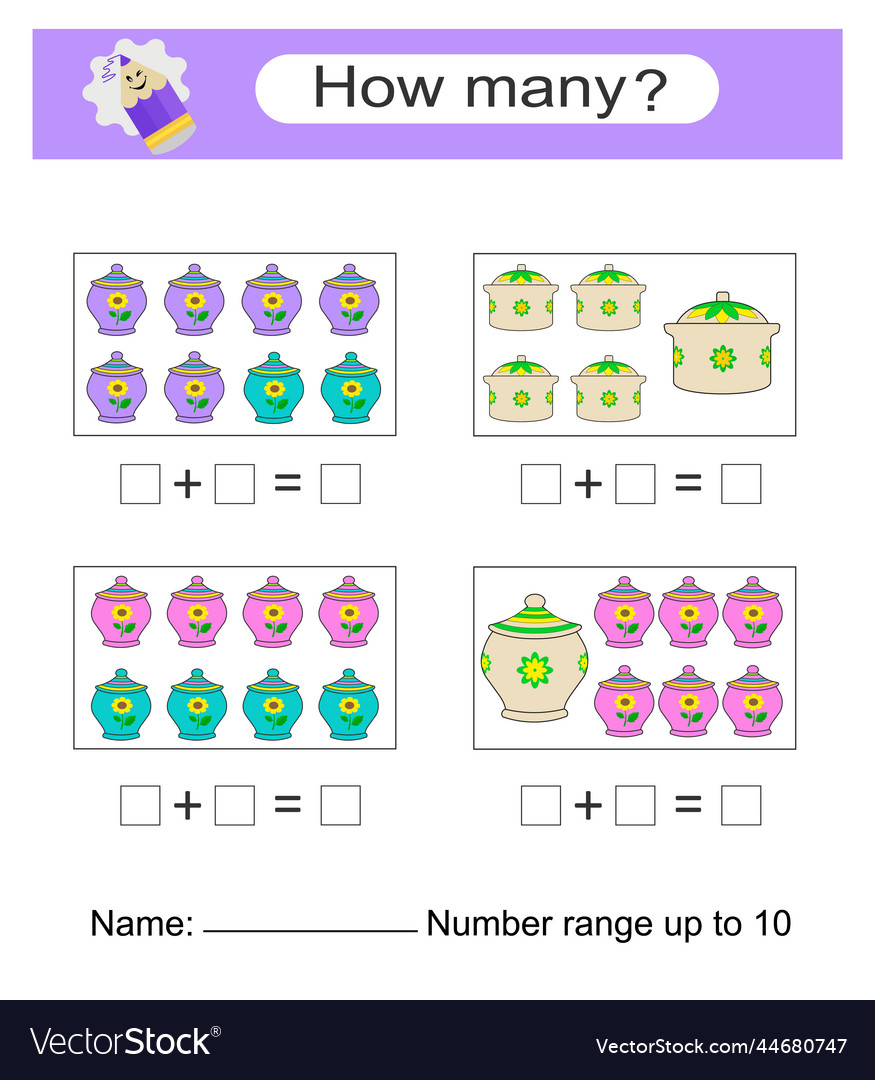 Math game for kids preschool worksheet activity Vector Image