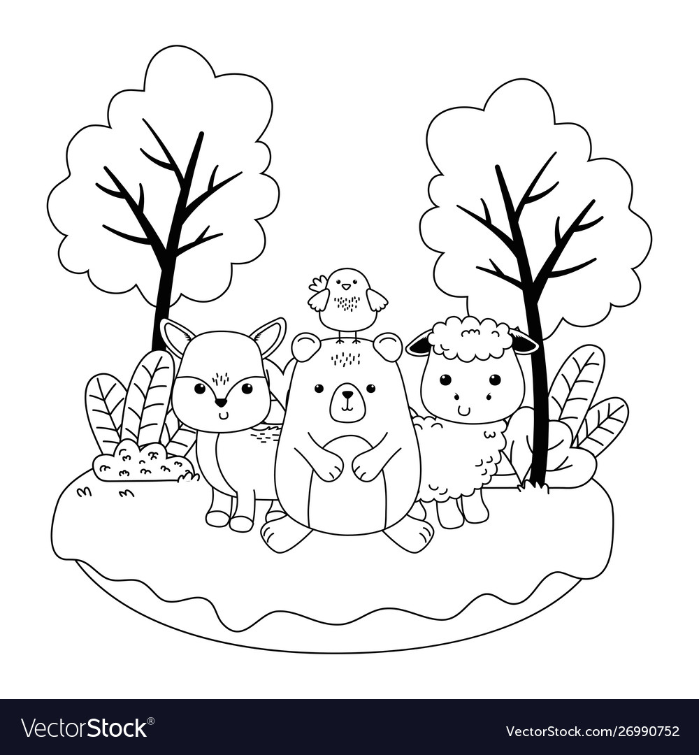 Bear Sheep Chicken And Deer Cartoon Design Vector Image
