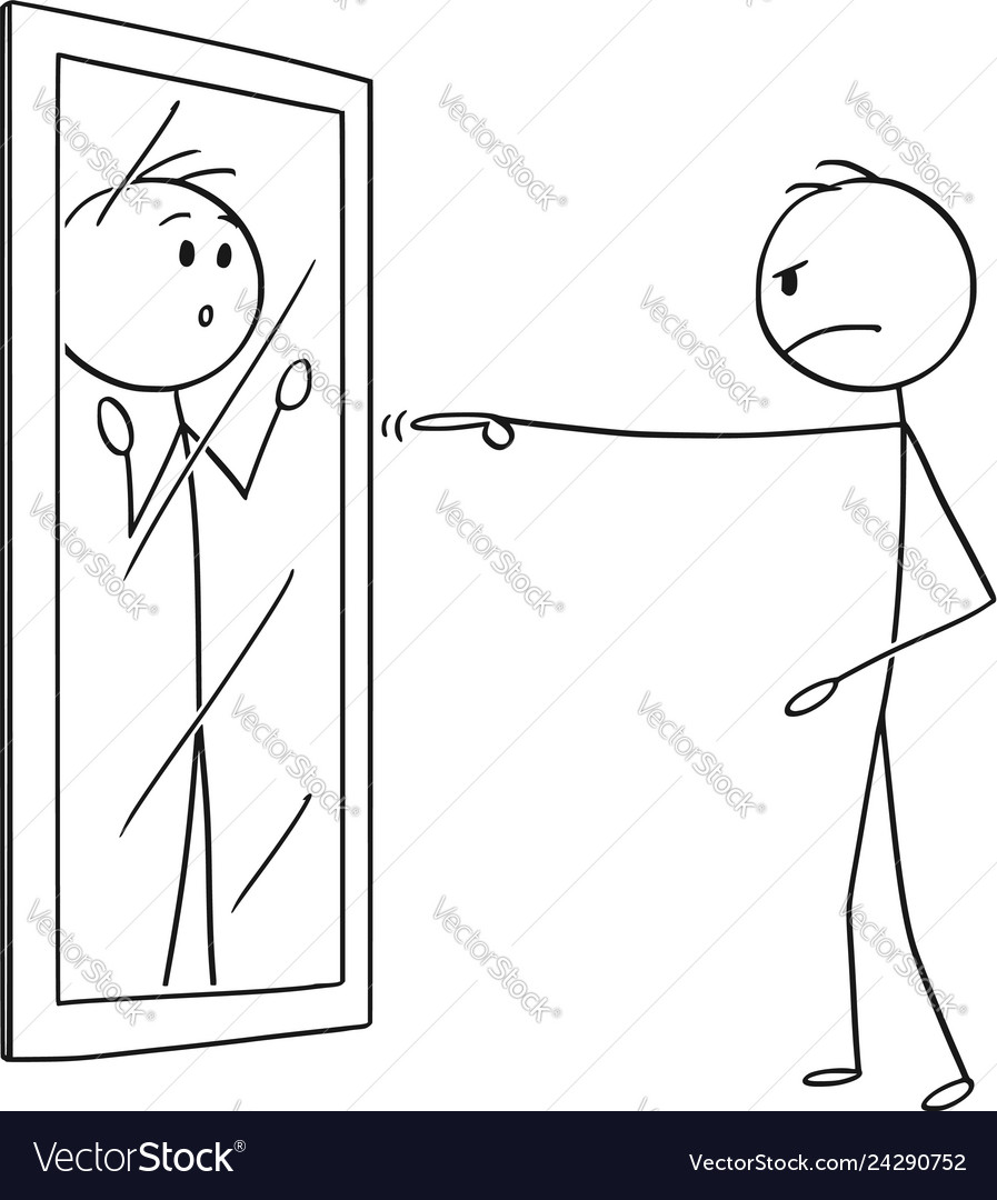 Cartoon angry man blaming yourself in mirror Vector Image