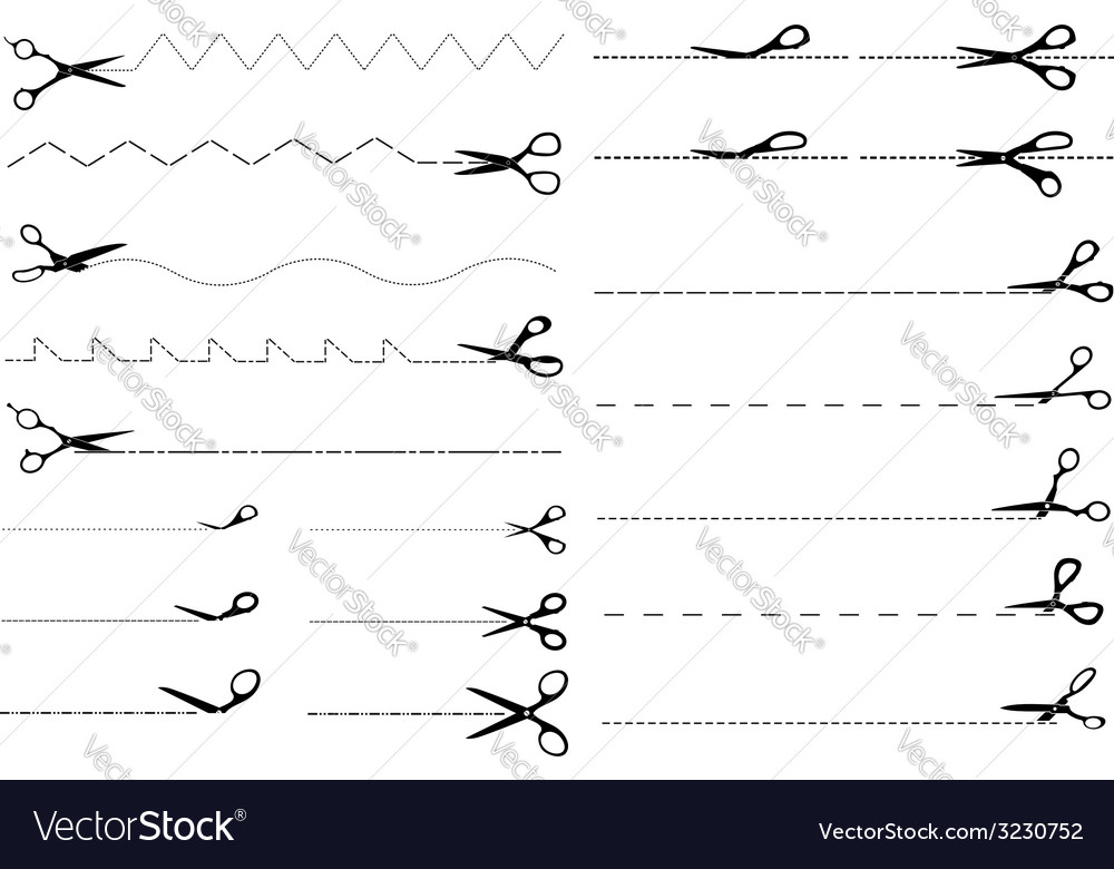 Set of templates with scissors cutting paper Vector Image