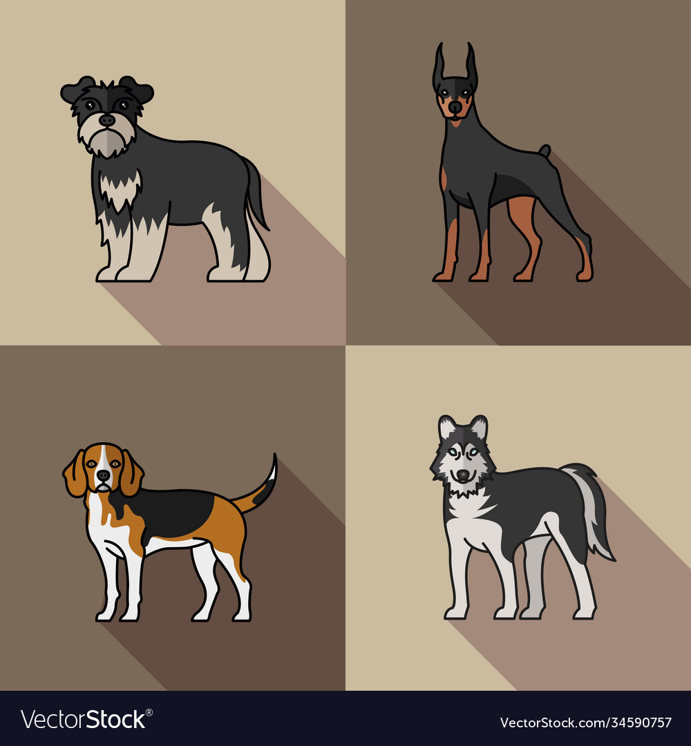 Four Dogs Pets Mascots Breed Characters Royalty Free Vector