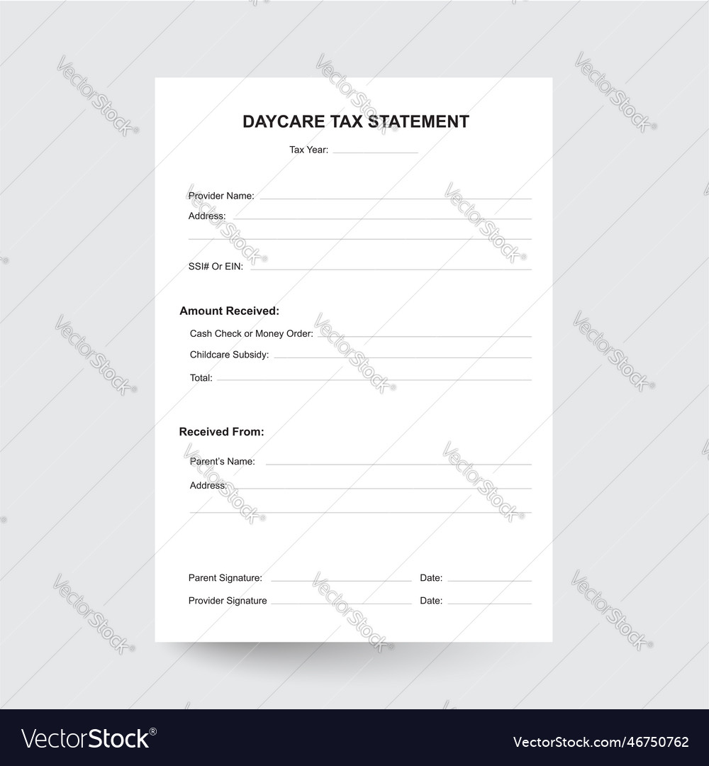 Daycare Tax Form Royalty Free Vector Image Vectorstock