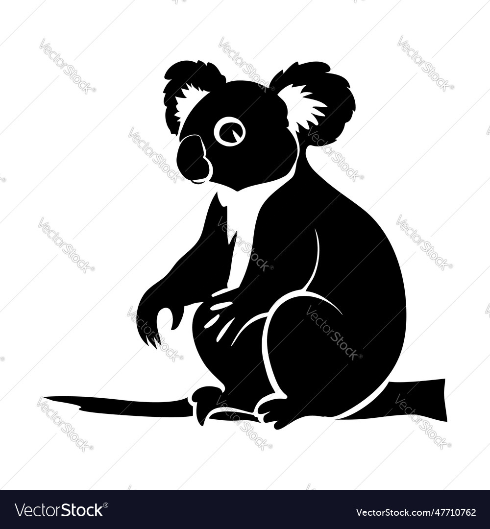 Koala On A Branch Silhouette Isolated White Vector Image