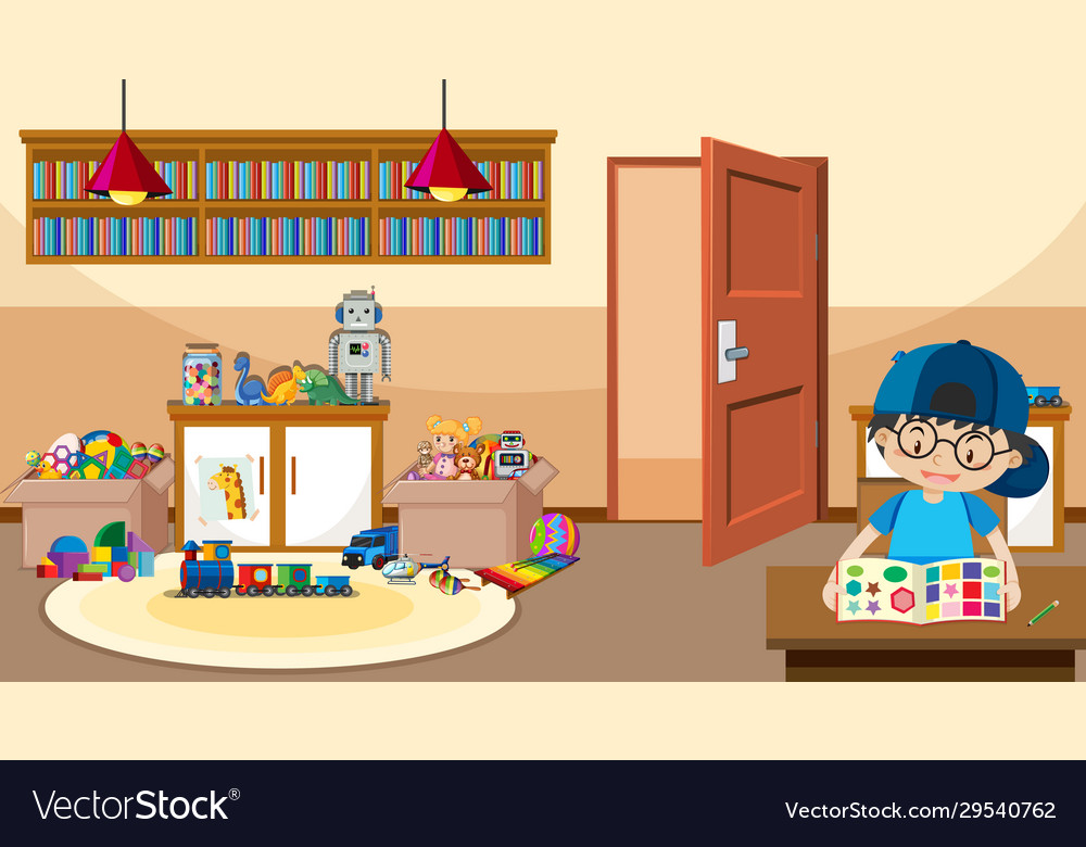 Scene with boy playing in room Royalty Free Vector Image