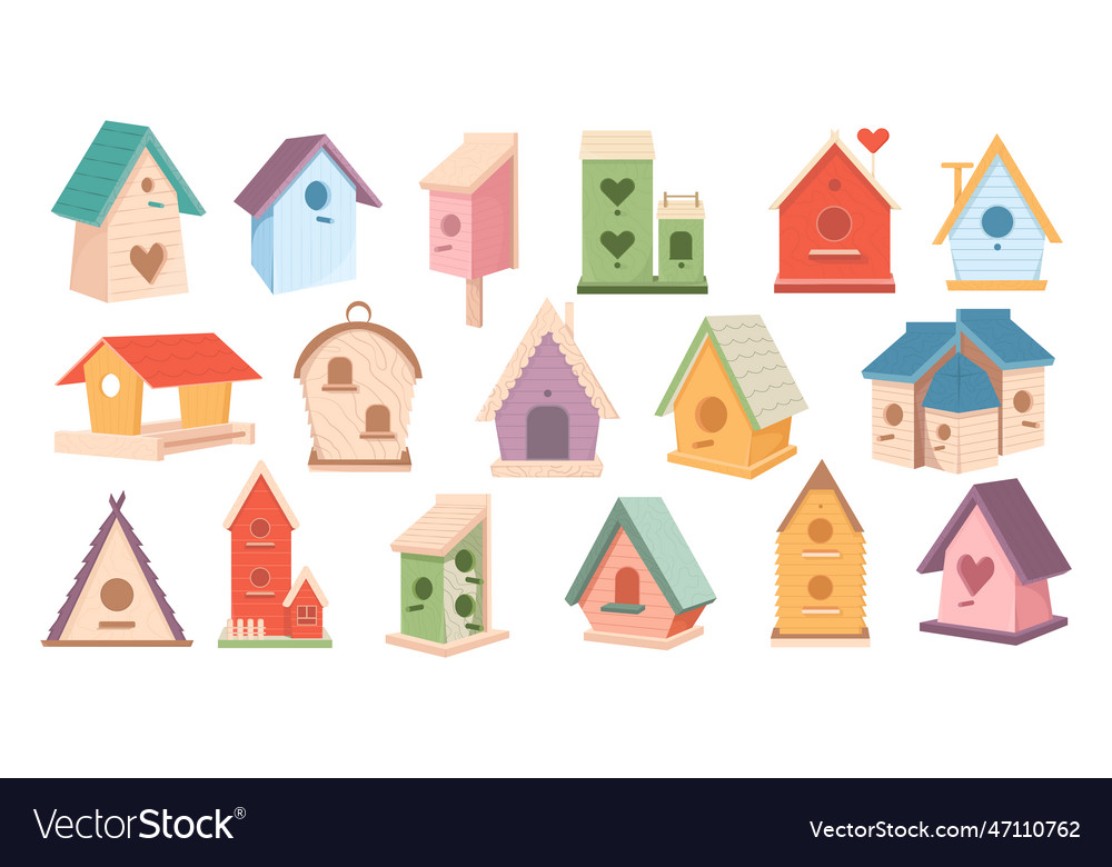 Set of wooden birdhouses Royalty Free Vector Image