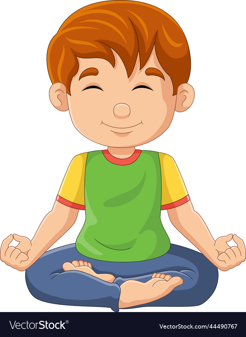 Cartoon little boy doing lotus yoga position Vector Image