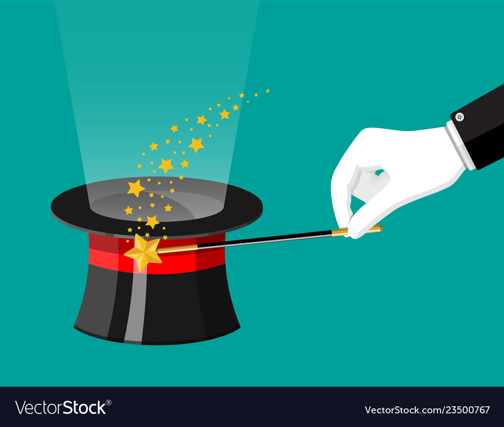 Cylinder hat with magical stick Royalty Free Vector Image