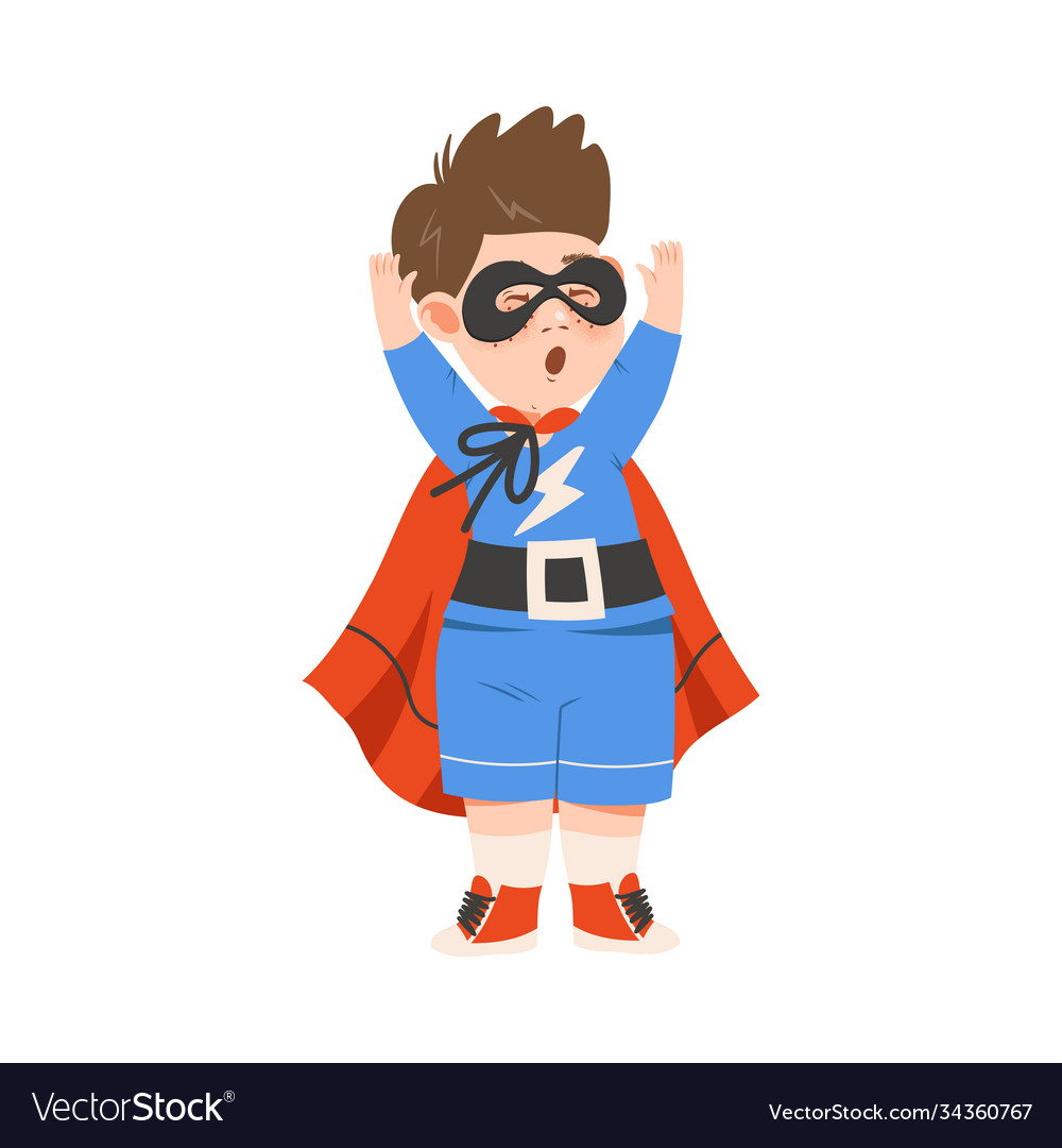 Little boy dressed as superhero happy halloween Vector Image