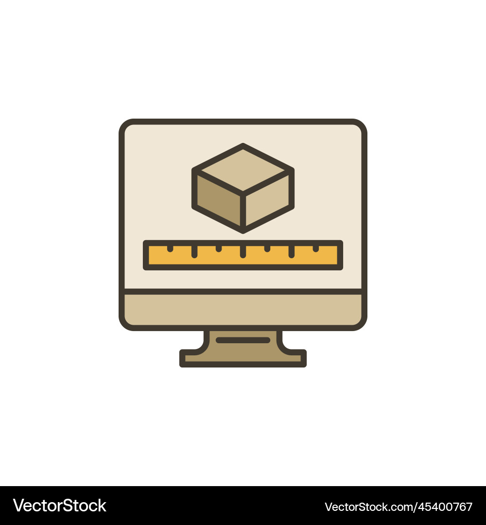 Pc screen with 3d cube and ruler concept colored Vector Image