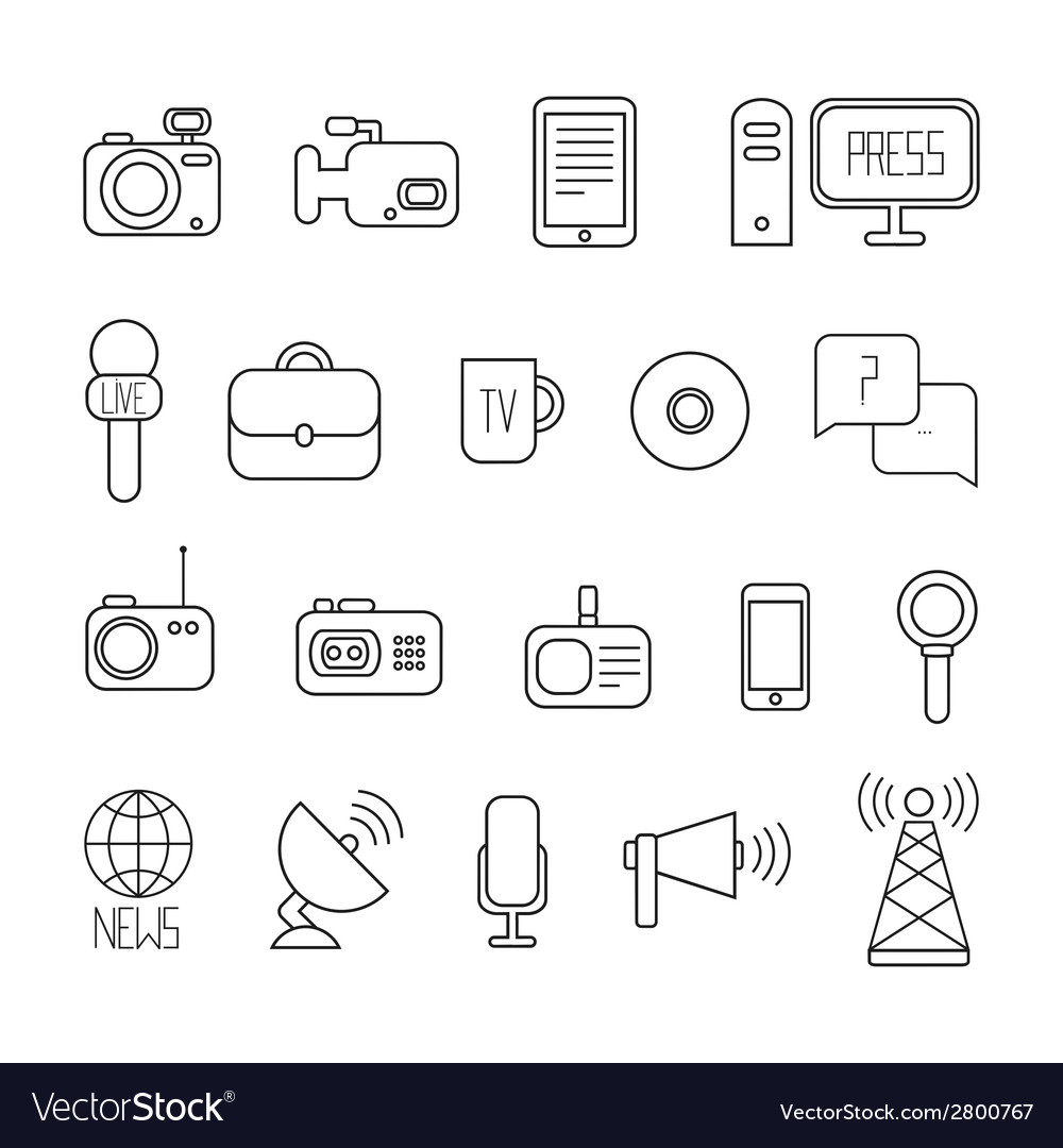 Set of flat colorful journalism icons mass media Vector Image