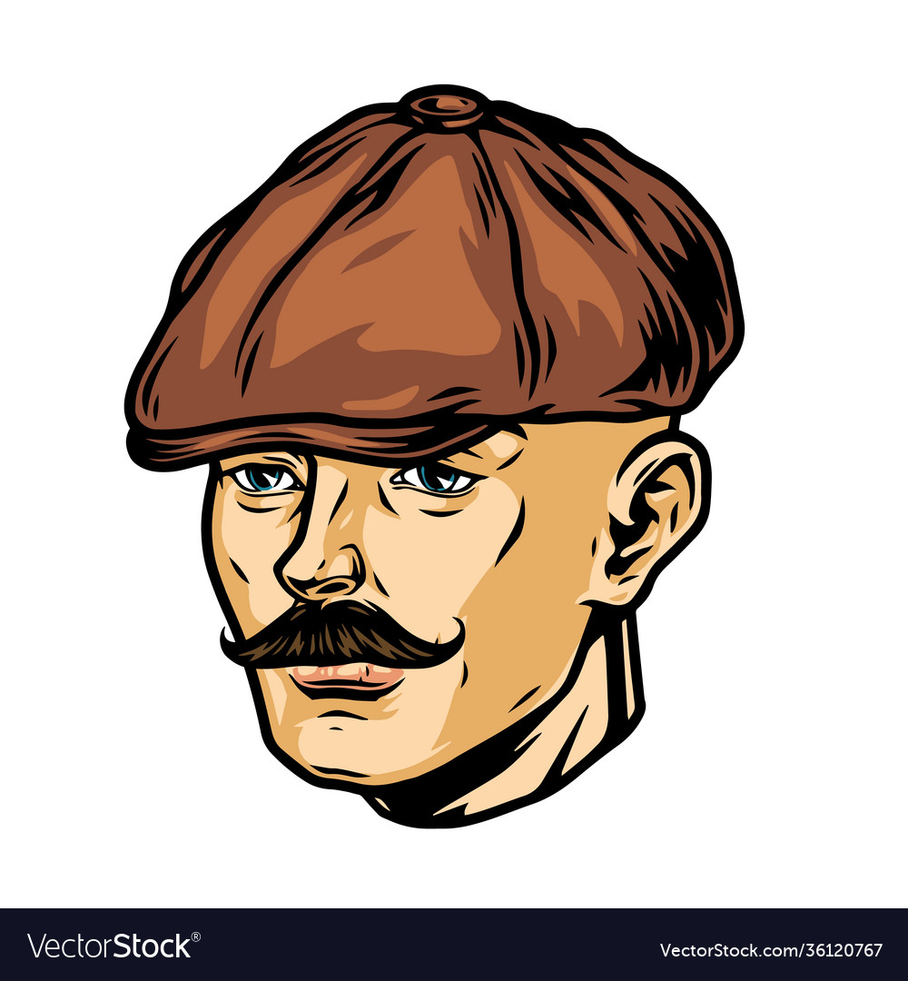 Trendy man head in irish cap Royalty Free Vector Image