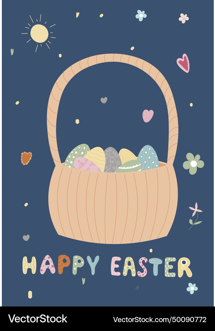 A basket with easter eggs Royalty Free Vector Image