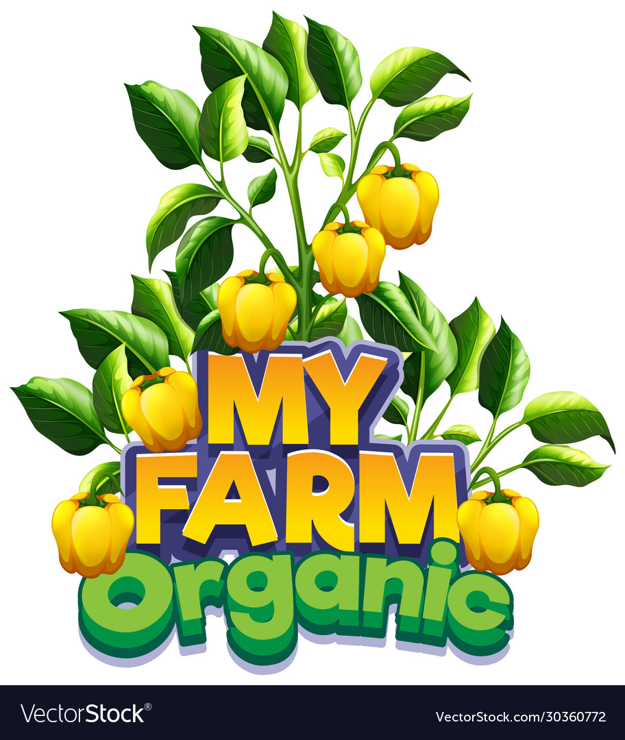 Font design for word my farm with yellow bell Vector Image