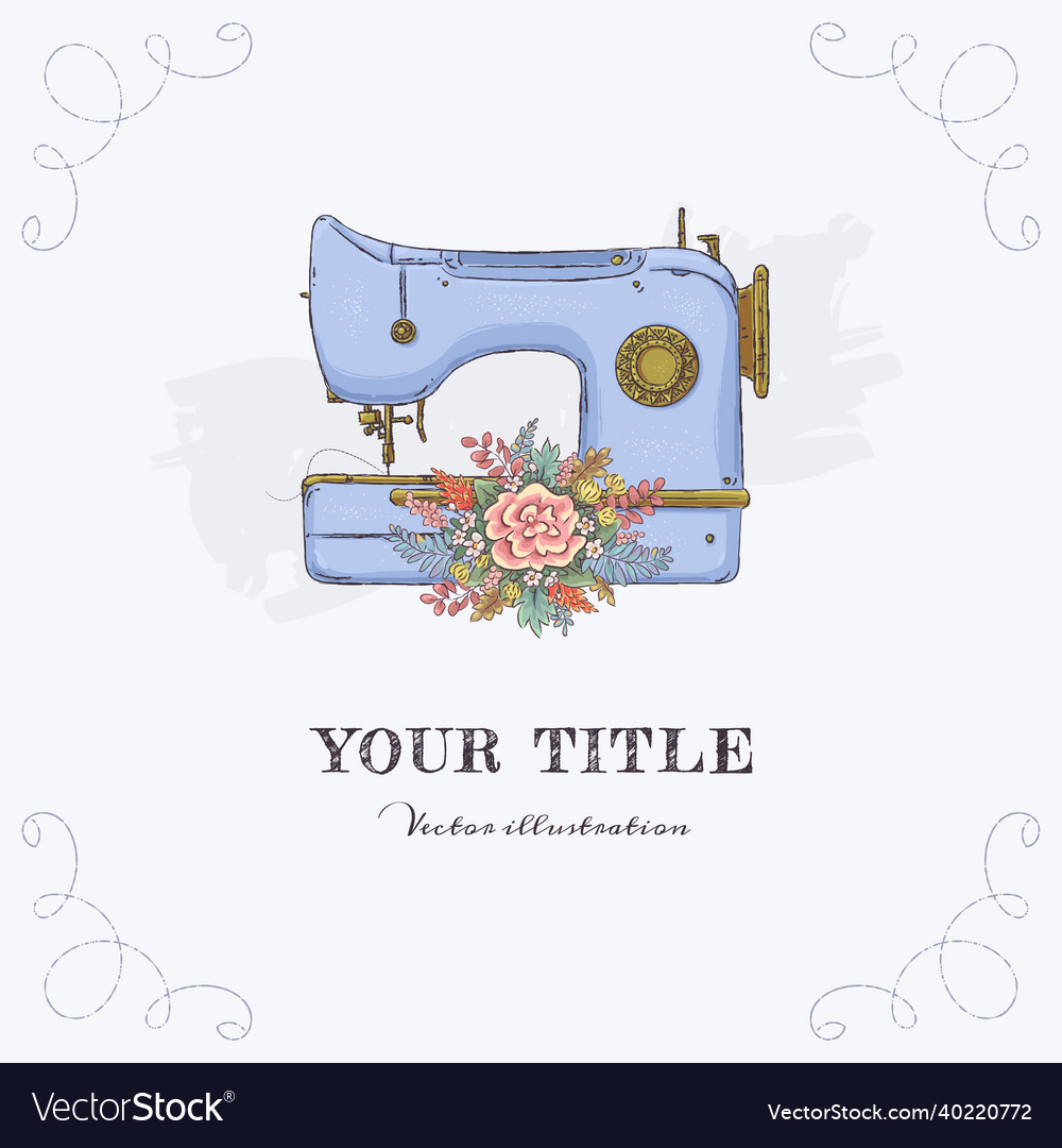 Hand Drawn Sewing Machine And Flowers Royalty Free Vector