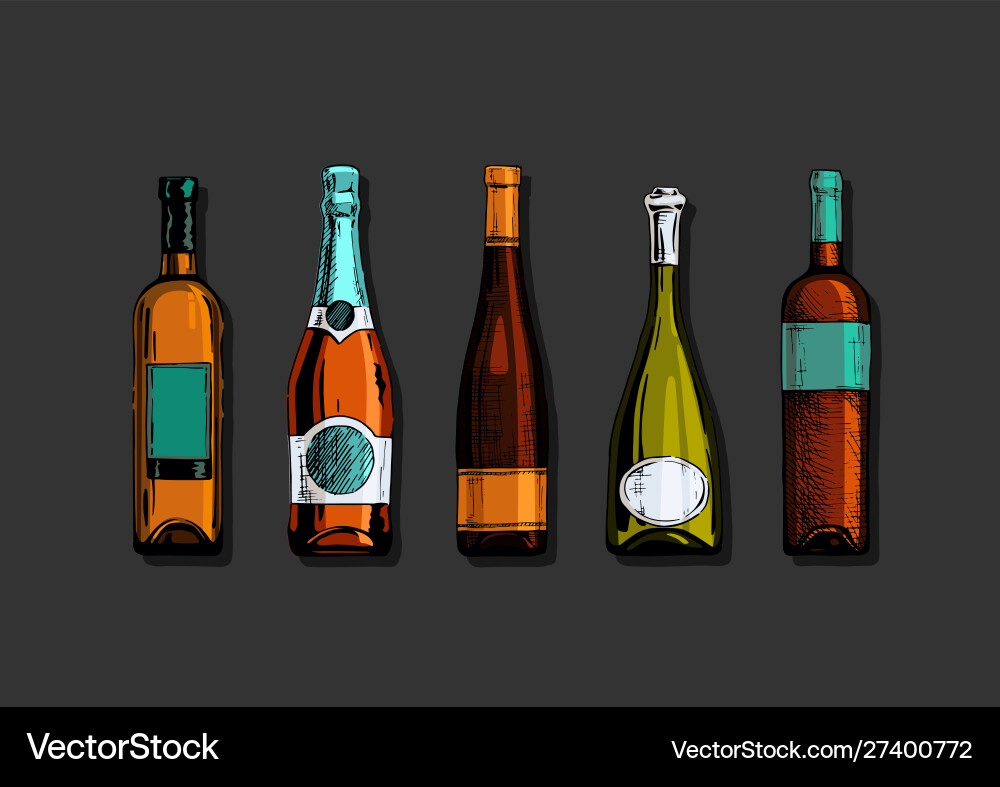 Set wine bottle Royalty Free Vector Image - VectorStock