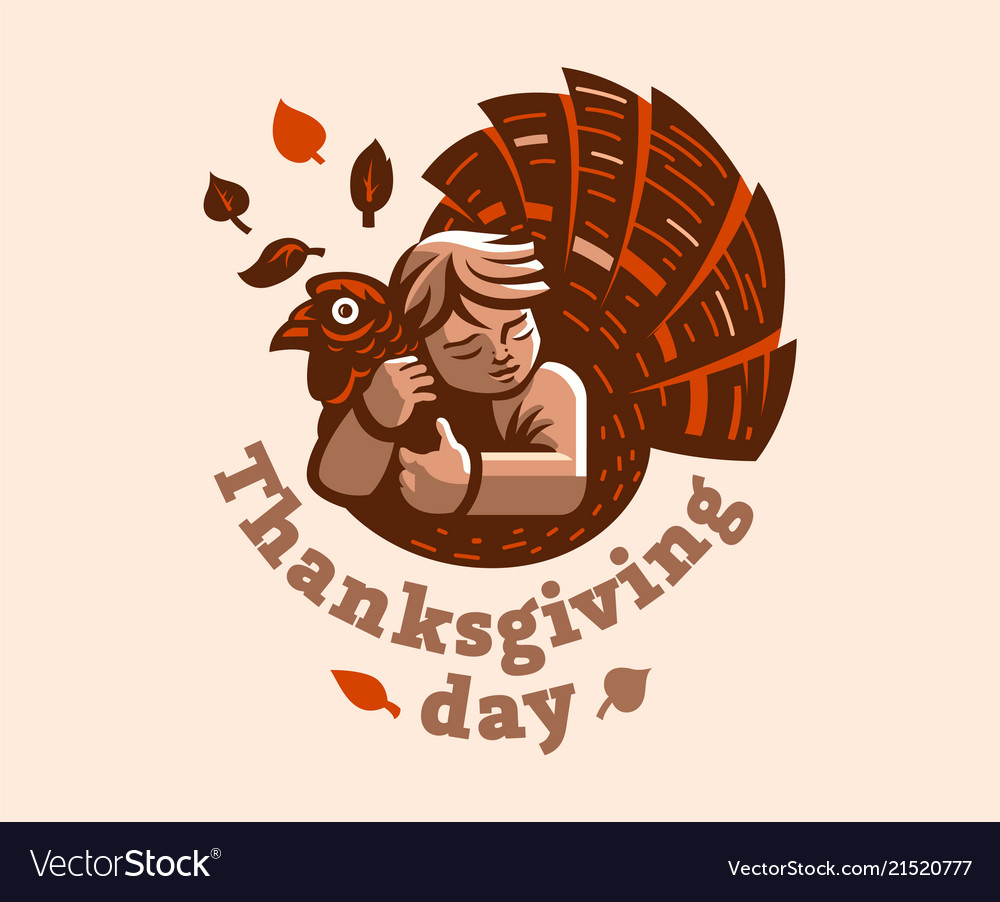 A child is embracing turkey thanksgiving day vector image A child is embracing turkey thanksgiving day
