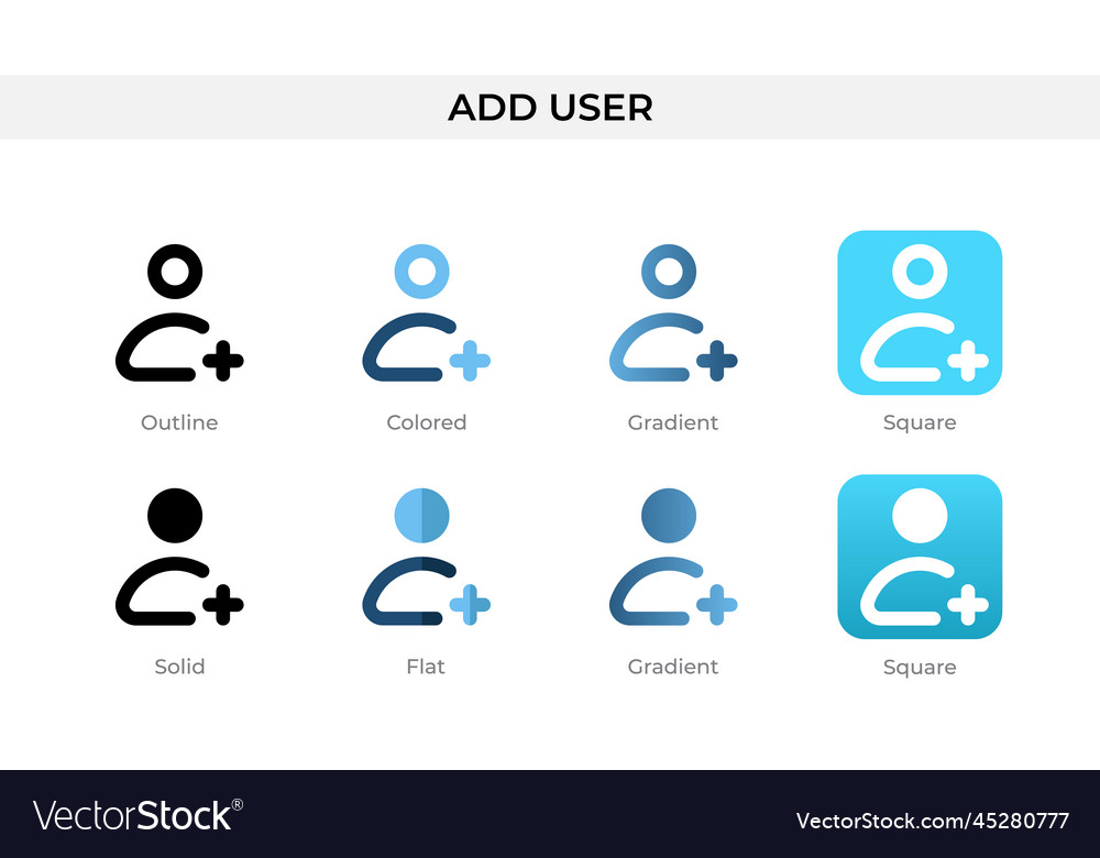 Add user icon in different style icons Royalty Free Vector