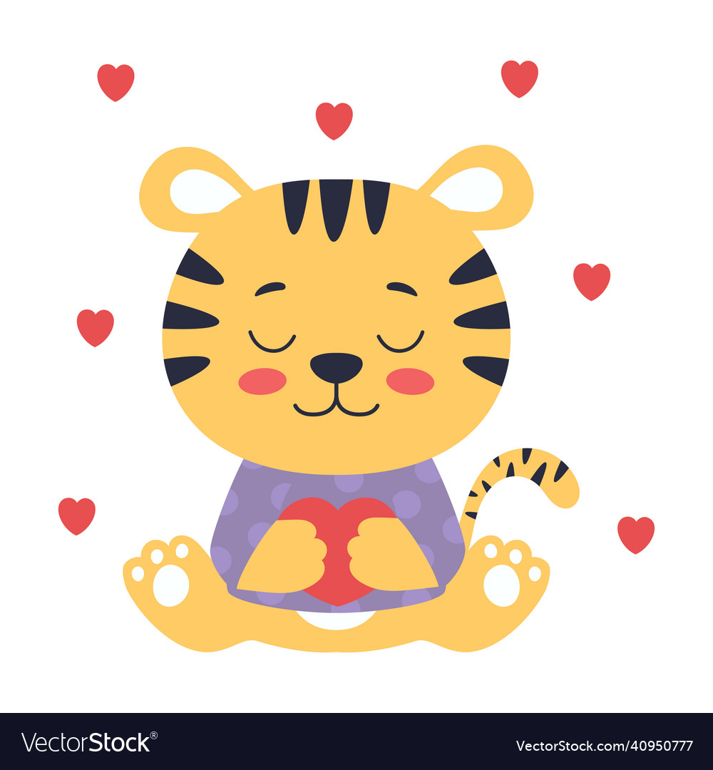 Cute tiger with heart Royalty Free Vector Image