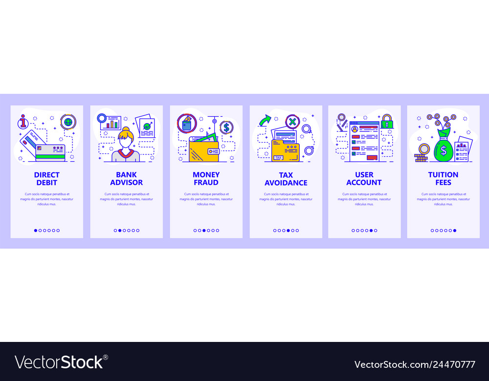 Mobile app onboarding screens banking money