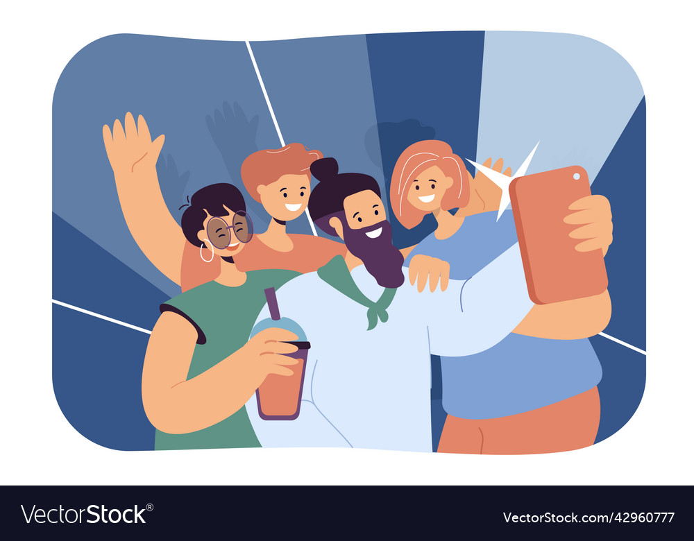 People making selfie at night club flat Royalty Free Vector