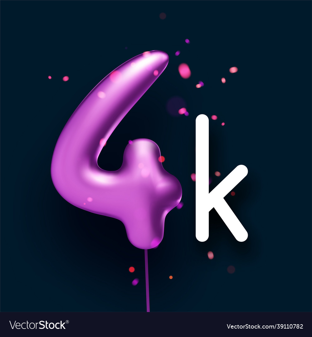 4k sign violet balloons with threads on black Vector Image