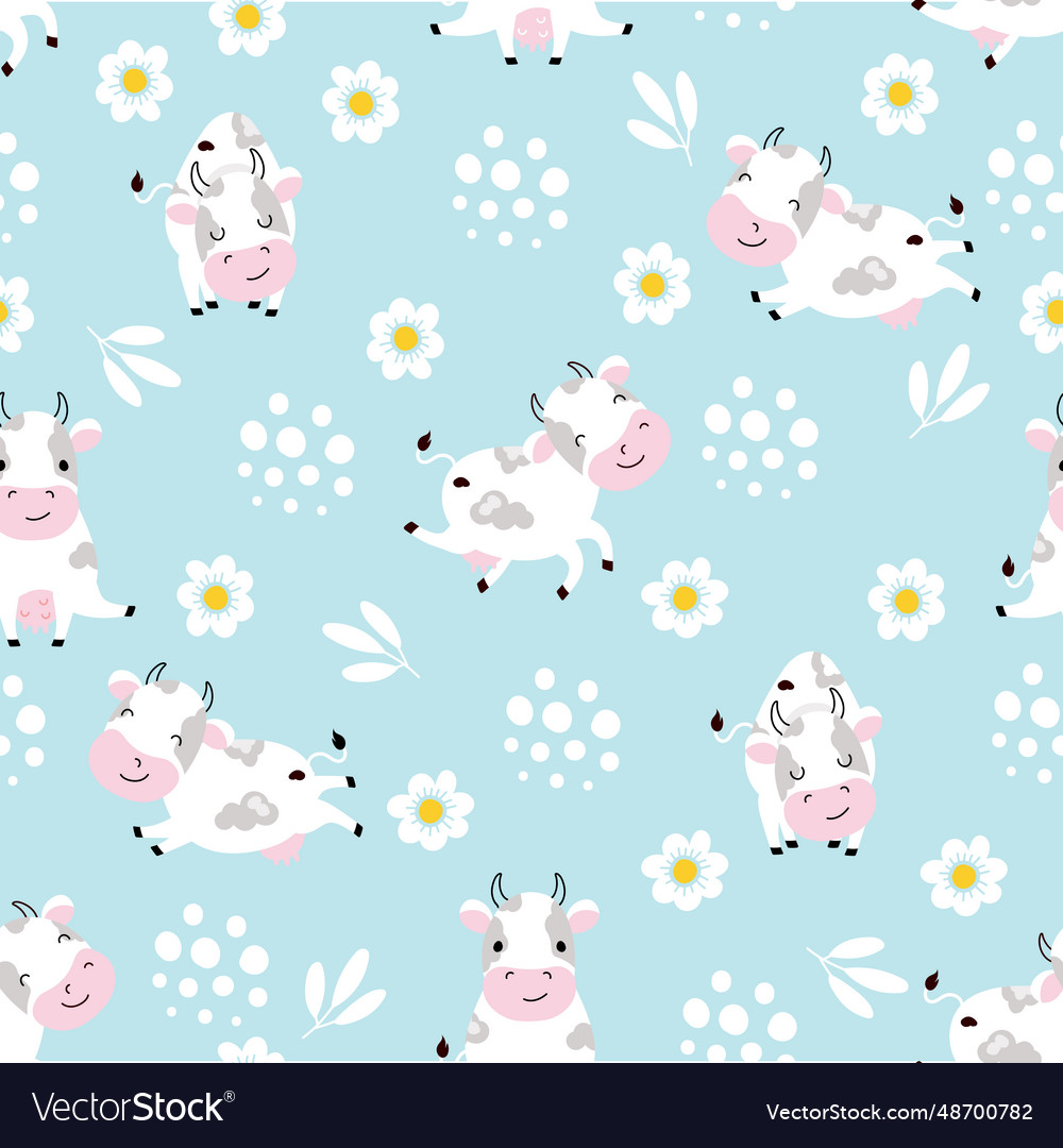 Cow seamless pattern cartoon cows fabric print Vector Image