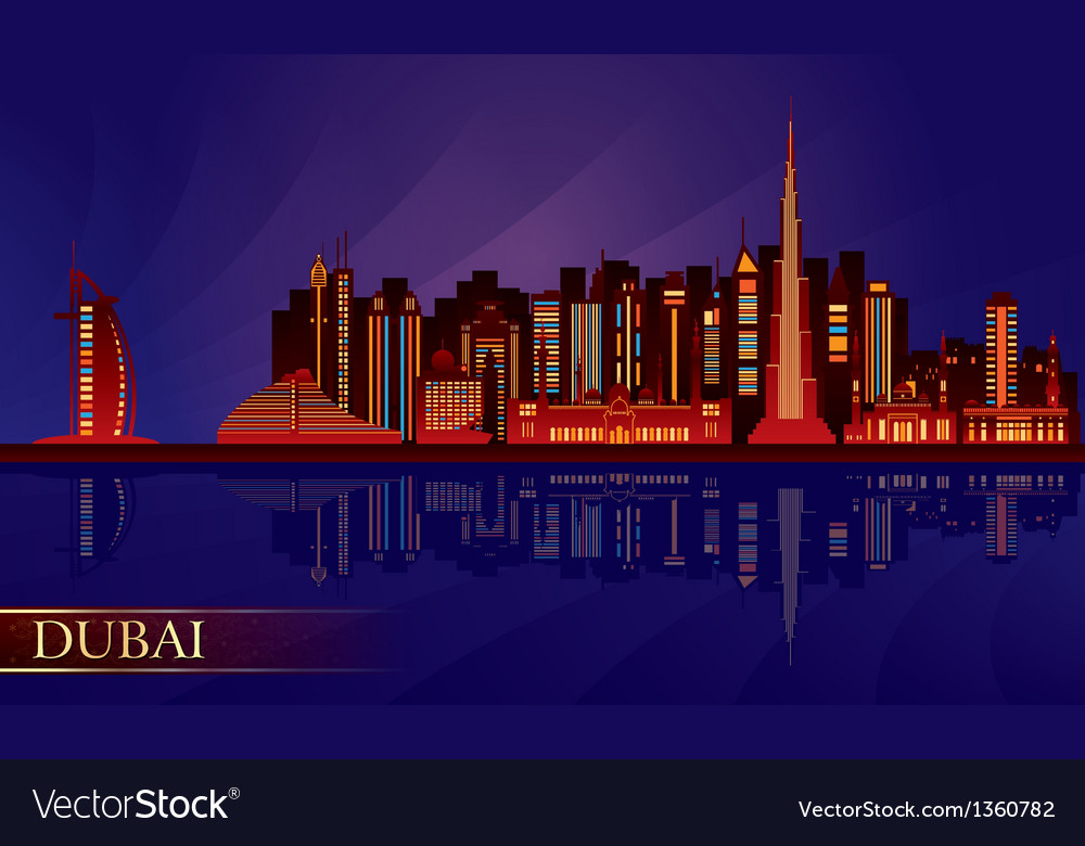 Dubai night city skyline silhouette Royalty Free Vector