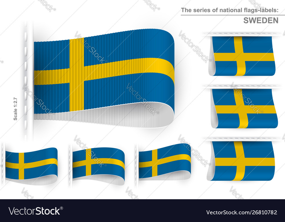 Flag tag clothes label sticker sewn set sweden Vector Image