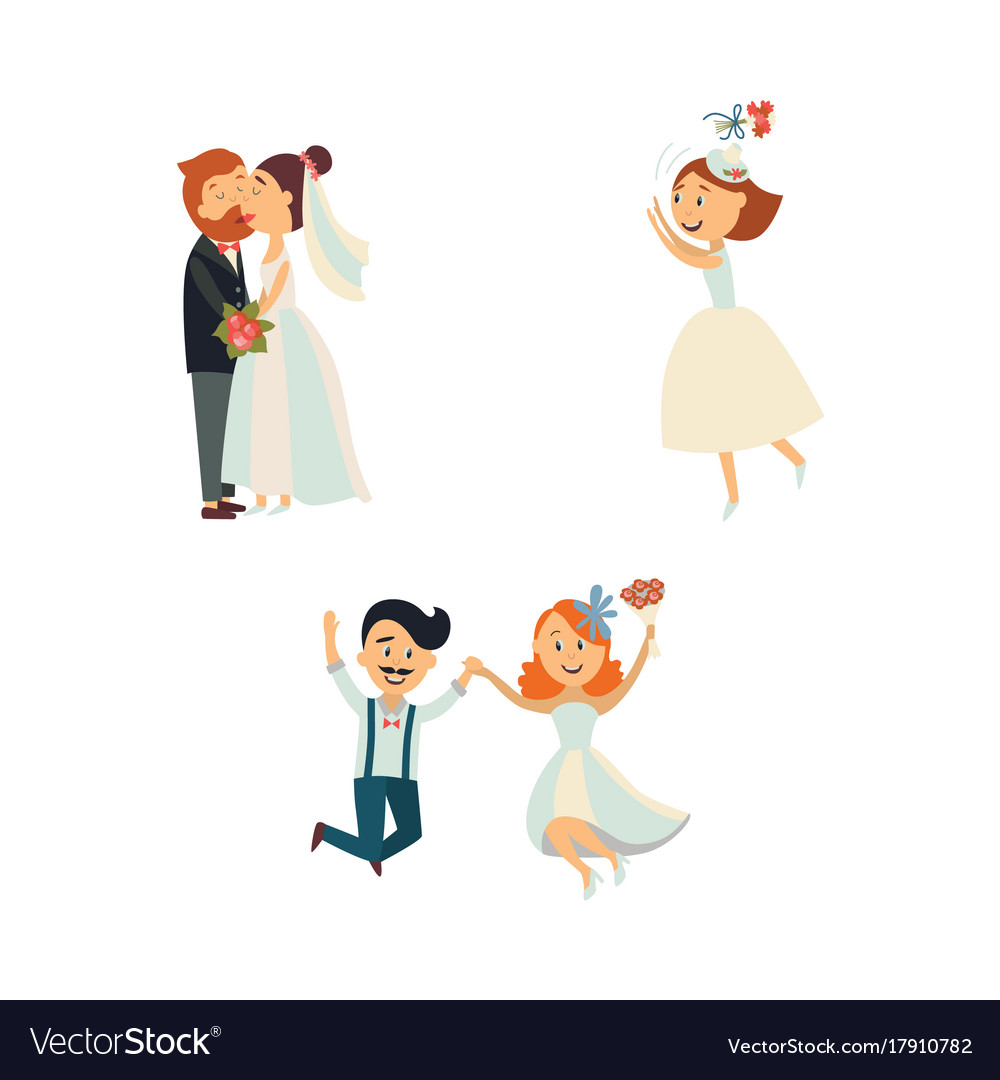 Funny wedding couple kissing and jumping Vector Image Funny wedding couple kissing and jumping Vector Image