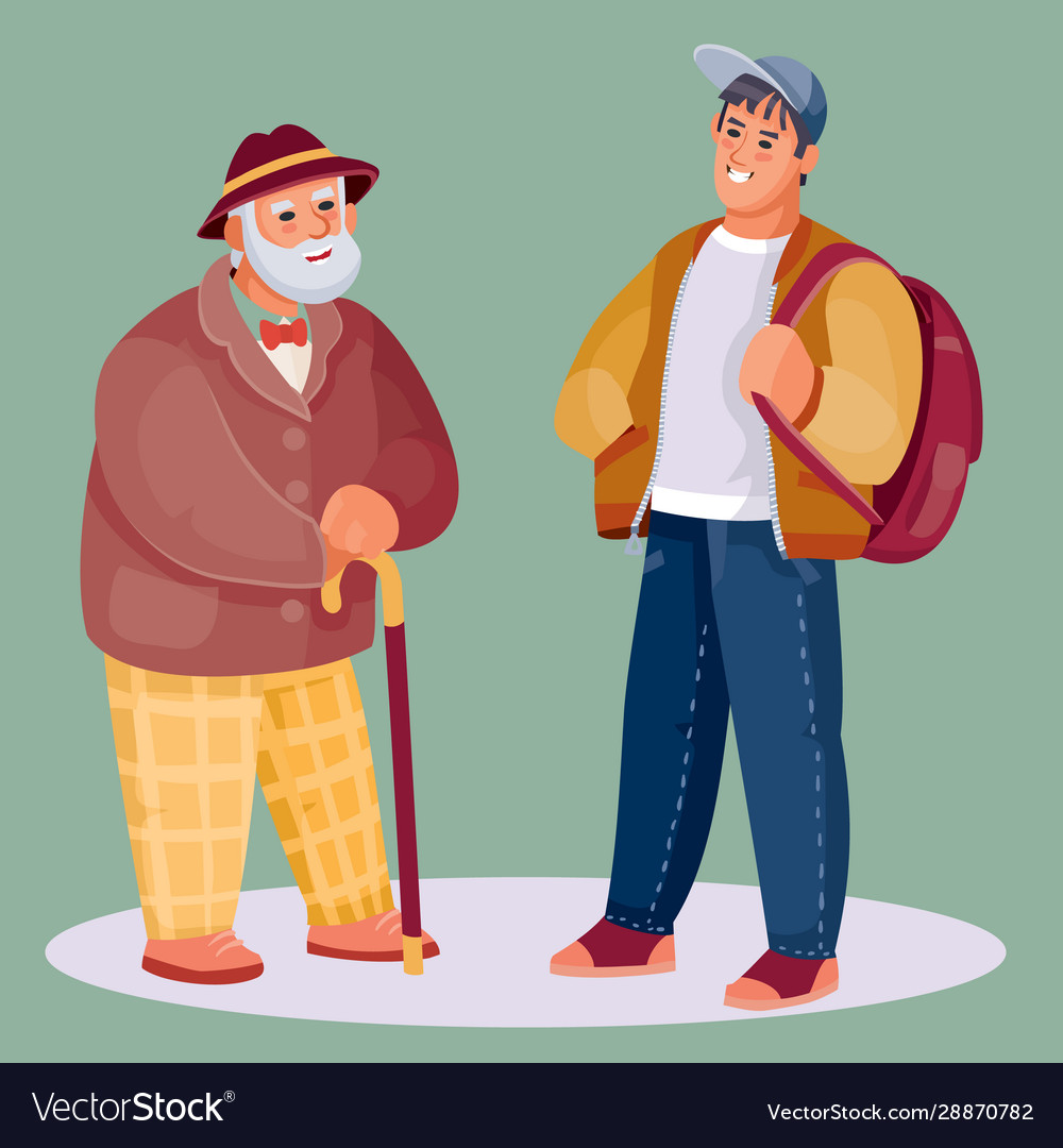 Old man with a cane and hat talking Royalty Free Vector