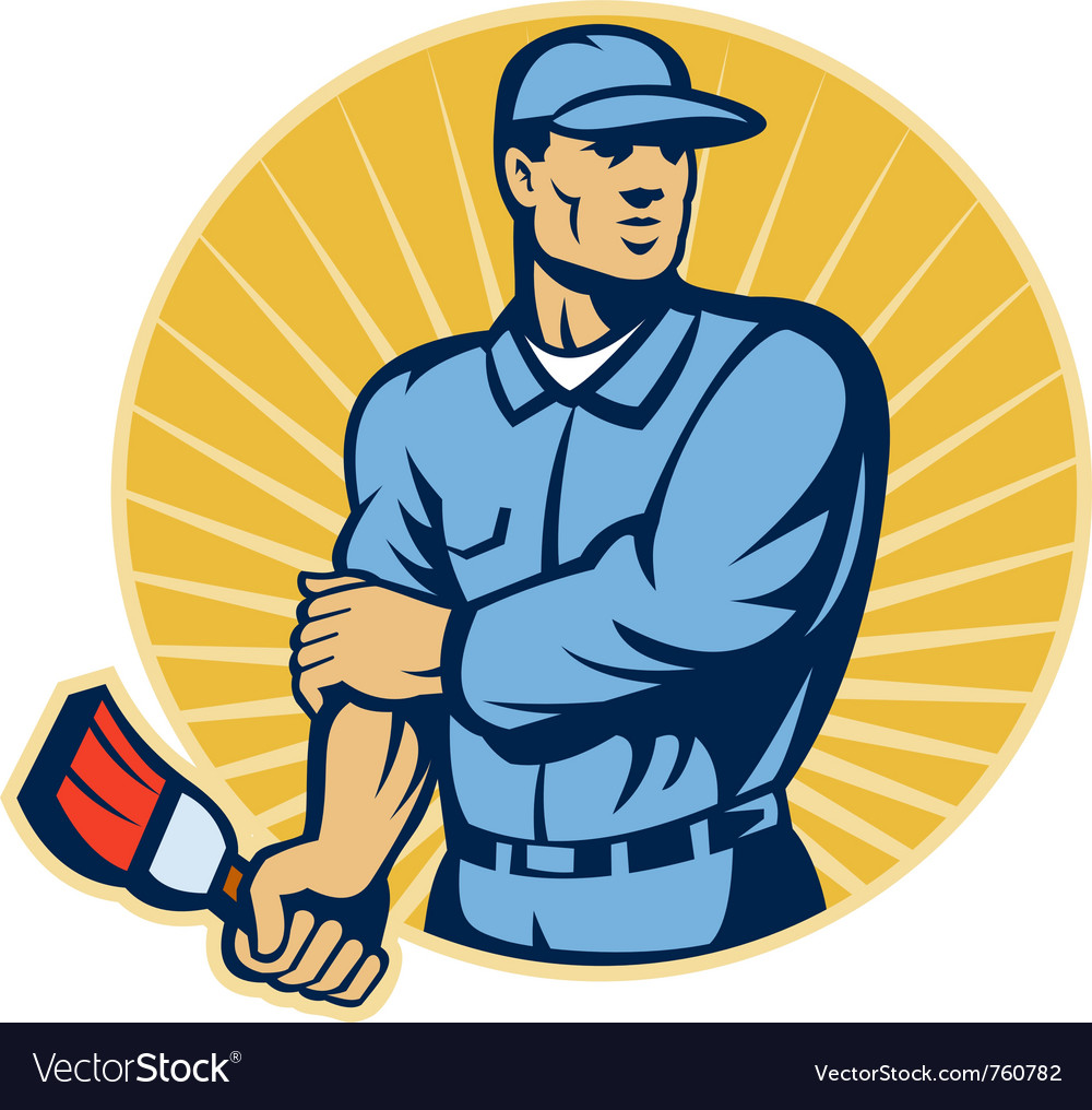 Painter worker with paint brush Royalty Free Vector Image