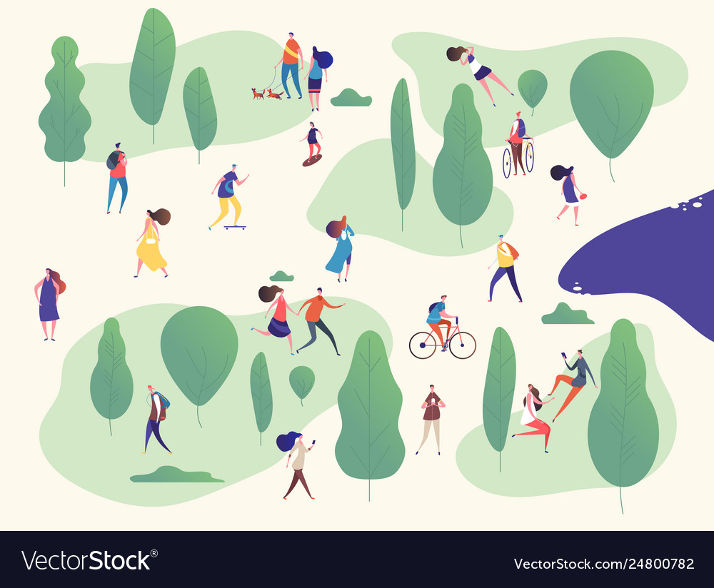 People in park families in outdoor activities Vector Image