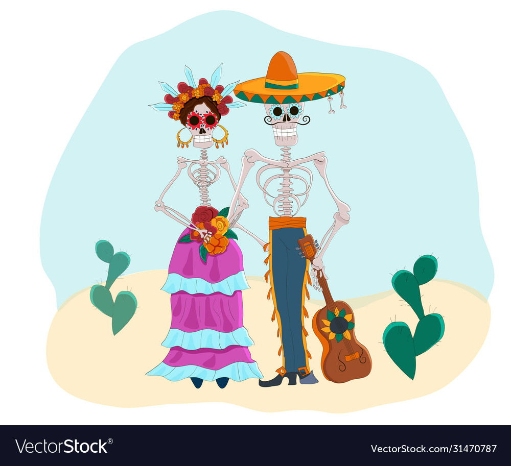 Day Dead Cartoon Mexican Royalty Free Vector Image