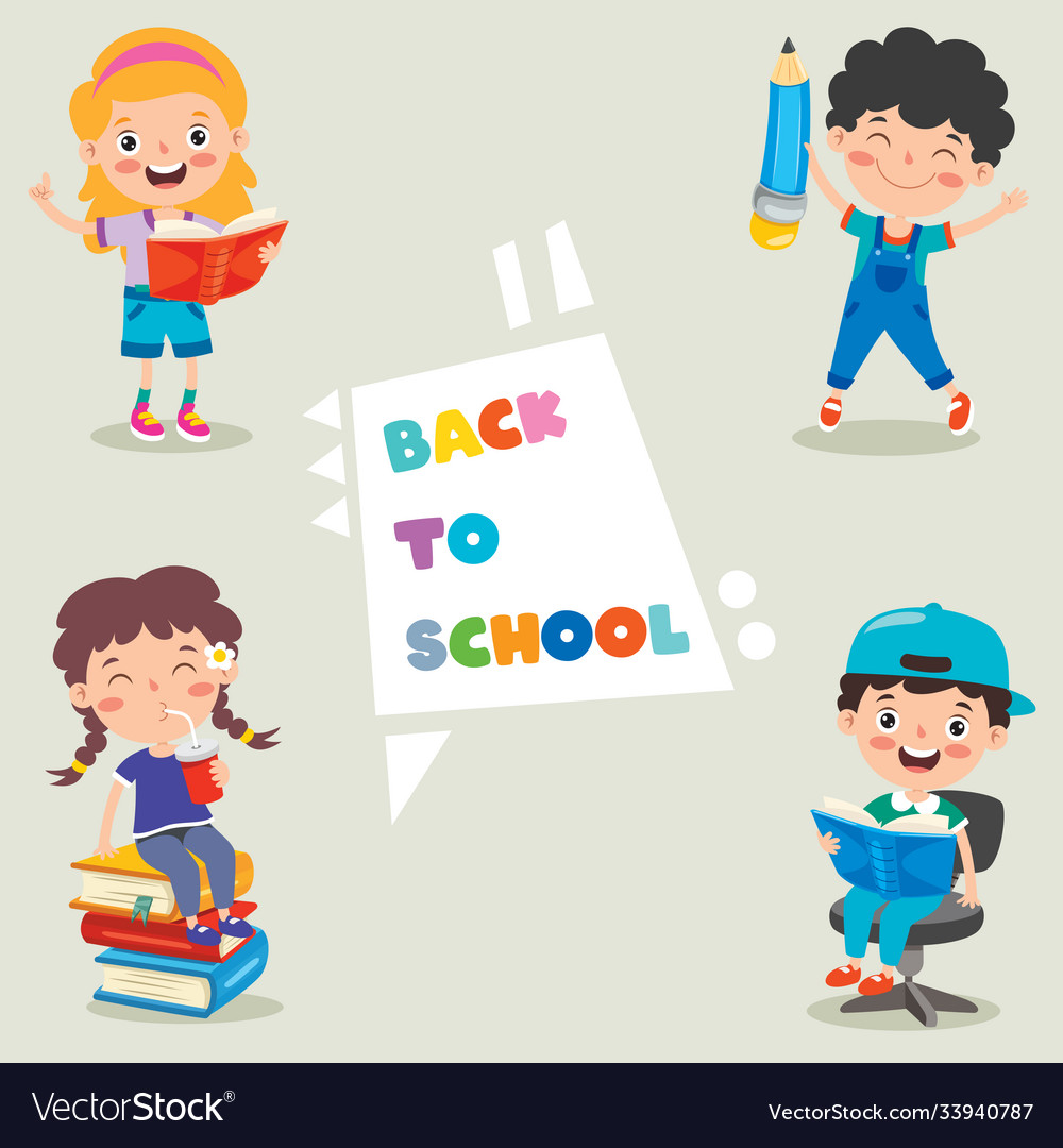 Happy cute cartoon school children Royalty Free Vector Image