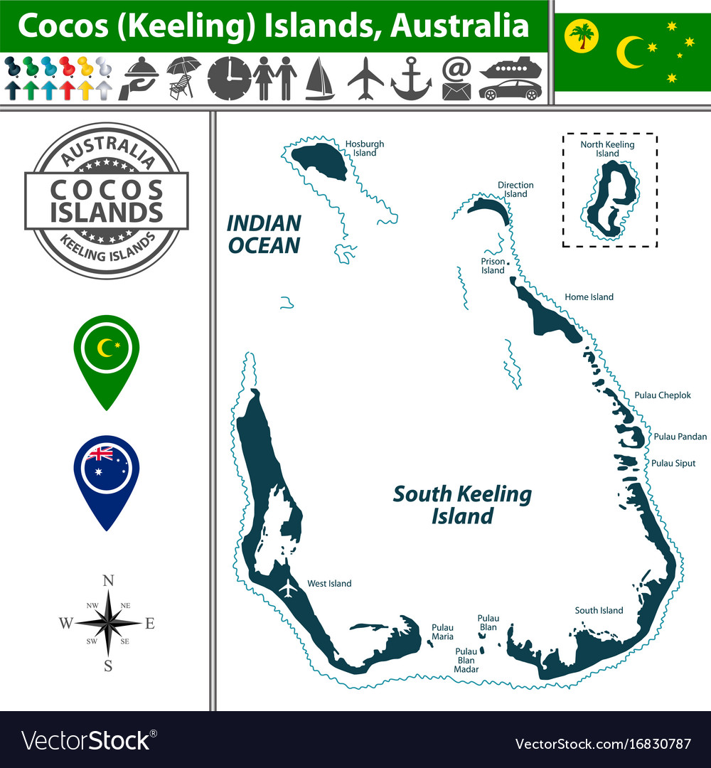 Map of cocos islands australia Royalty Free Vector Image