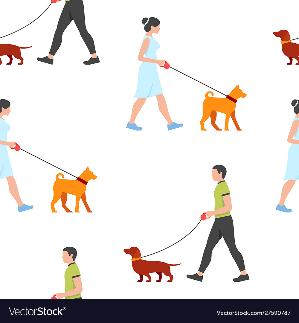 Pattern with man and woman walking dogs Royalty Free Vector