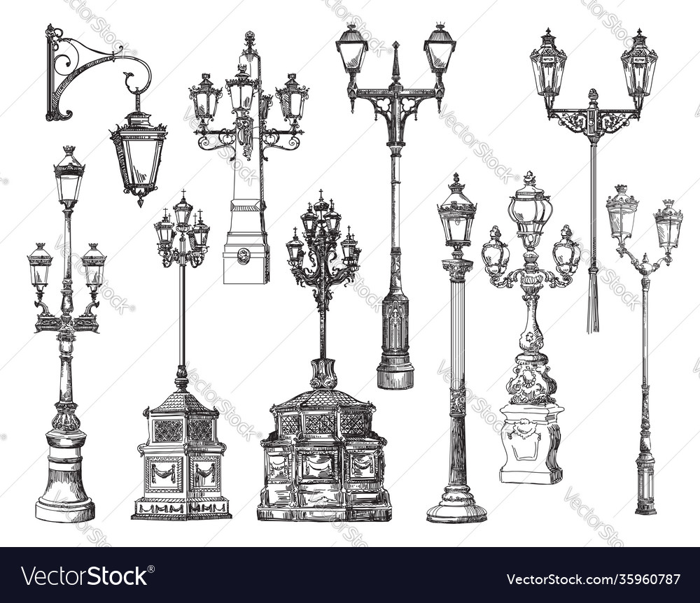 Set decorative architectural elements lanterns Vector Image