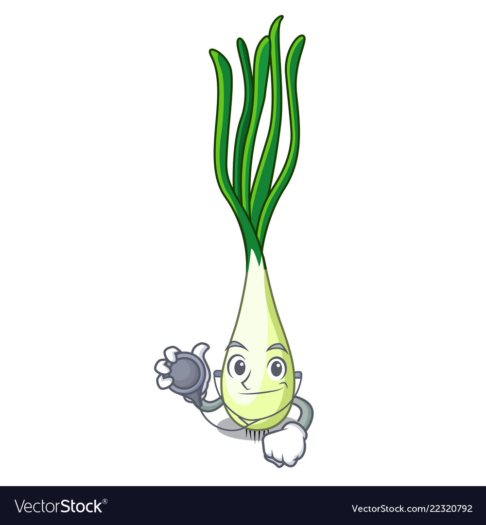 Doctor character green onion on the table Vector Image