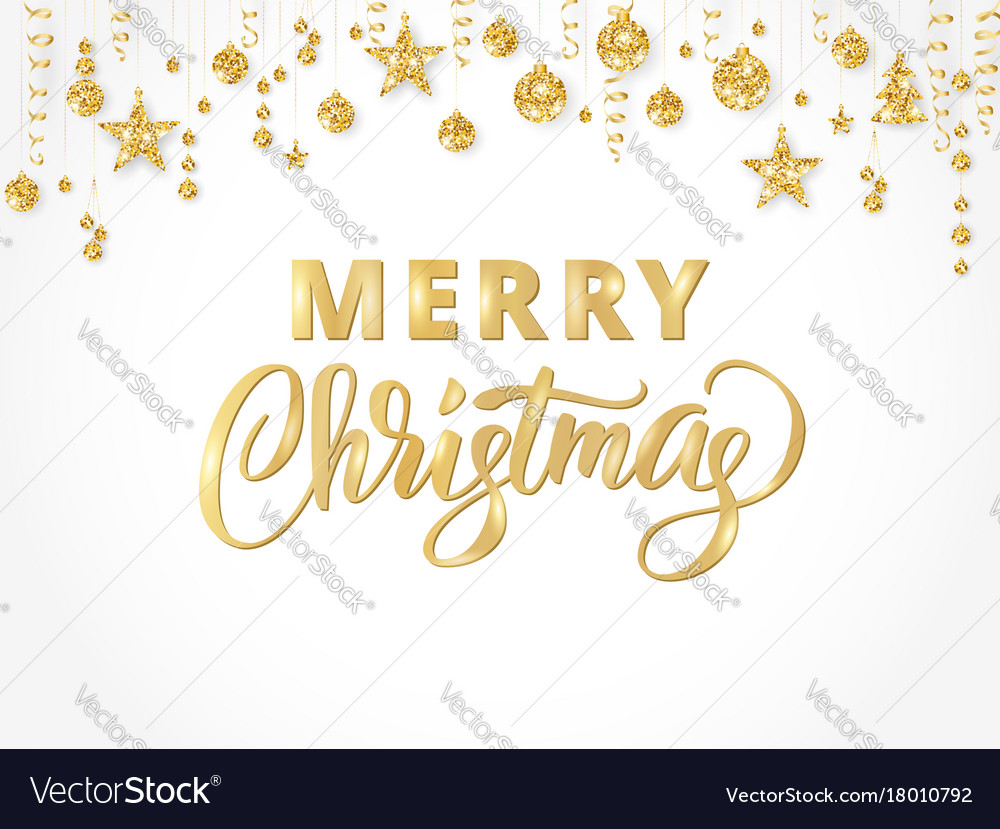 Merry christmas hand written lettering golden Vector Image