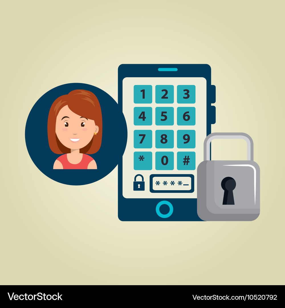 Woman smartphone password Royalty Free Vector Image
