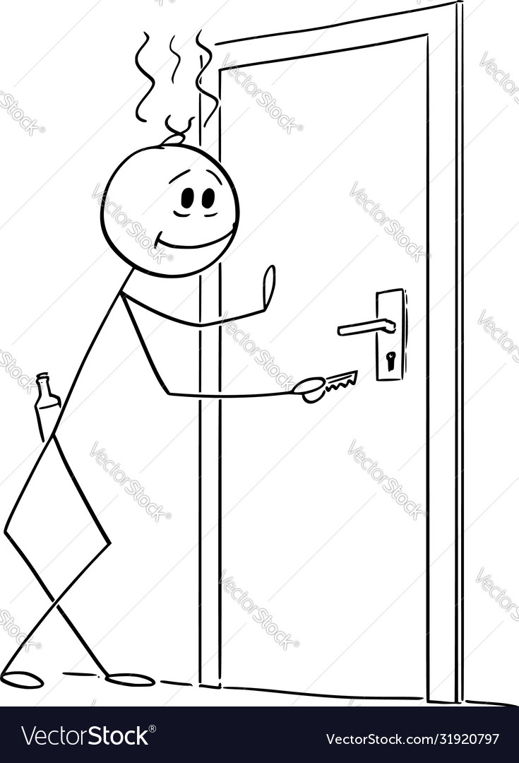 Cartoon drunk man returning home concept Vector Image