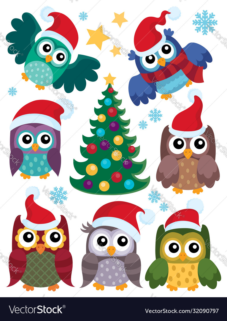 Christmas owls thematic set 1 Royalty Free Vector Image